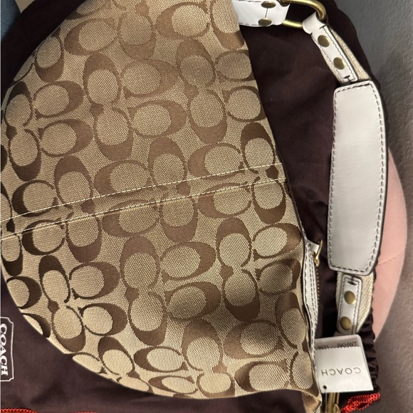 NWT Vintage Coach Brown and Cream Signature Shoulder Bag - Picture 2 of 3